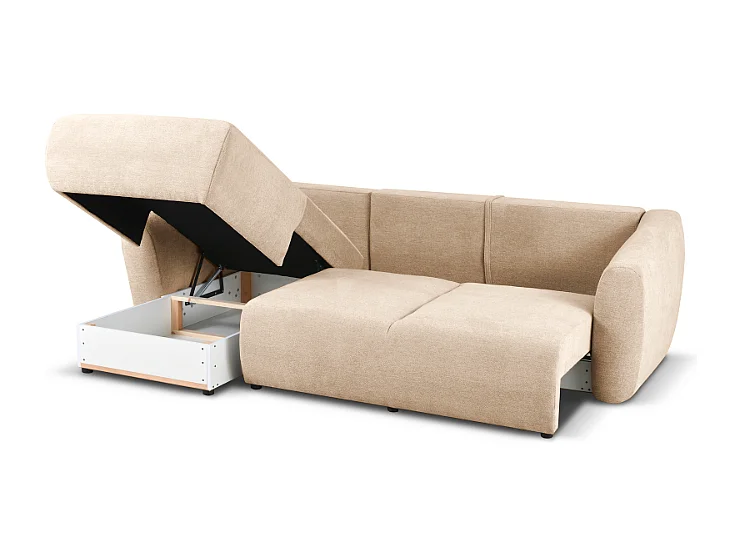 DALLAS – Canapé d’angle convertible gauche 255x165 cm, tissu Raven 24 créme