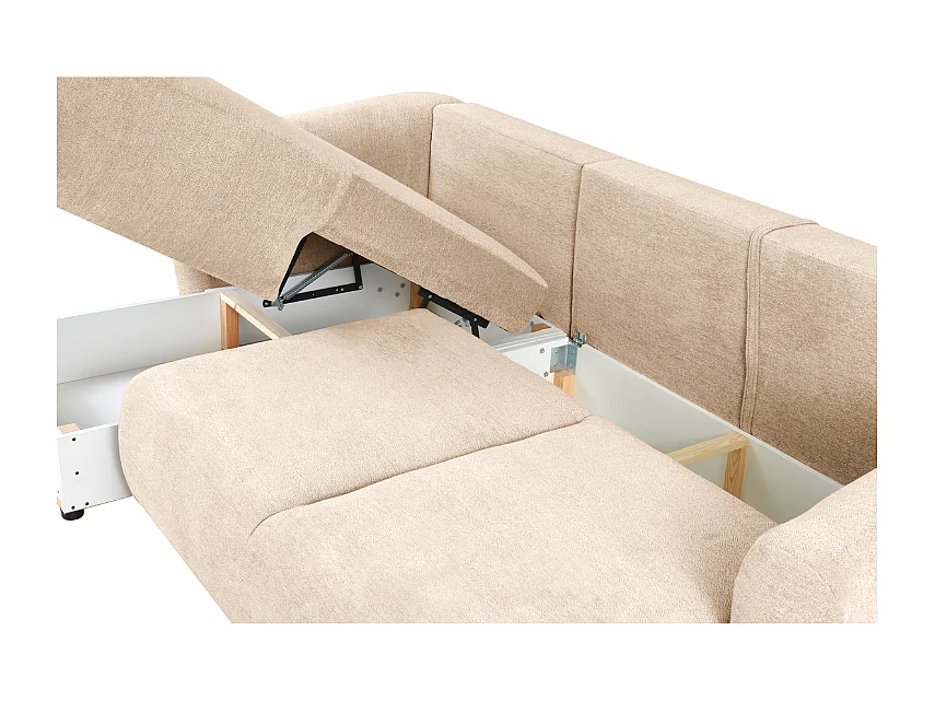 DALLAS – Canapé d’angle convertible gauche 255x165 cm, tissu Raven 24 créme