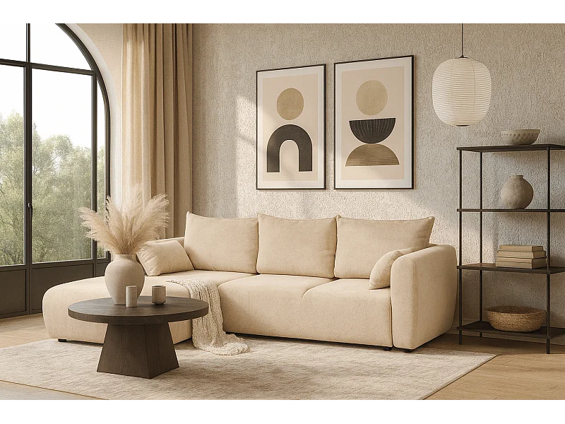 DALLAS – Ecksofa mit Schlaffunktion links 255x165 cm, Stoff Raven 24 creme