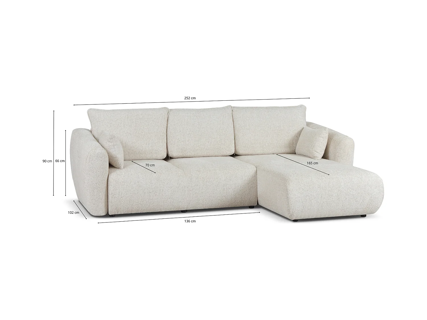 DALLAS – Hoekbank met slaapfunctie links 255x165 cm, stof Raven  30 beige