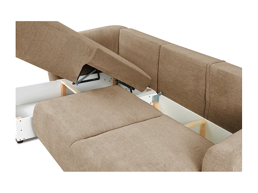 DALLAS – Canapé d’angle convertible gauche 255x165 cm, tissu Raven 30 beige