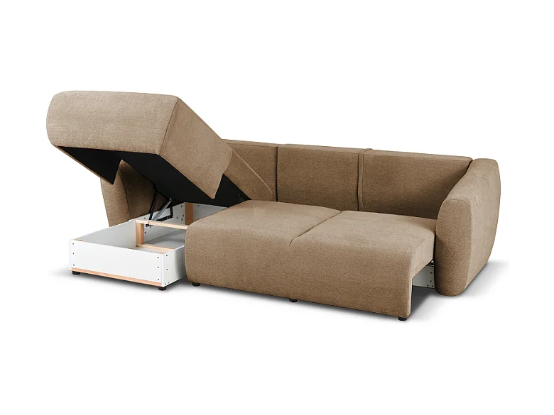 DALLAS – Canapé d’angle convertible gauche 255x165 cm, tissu Raven 30 beige