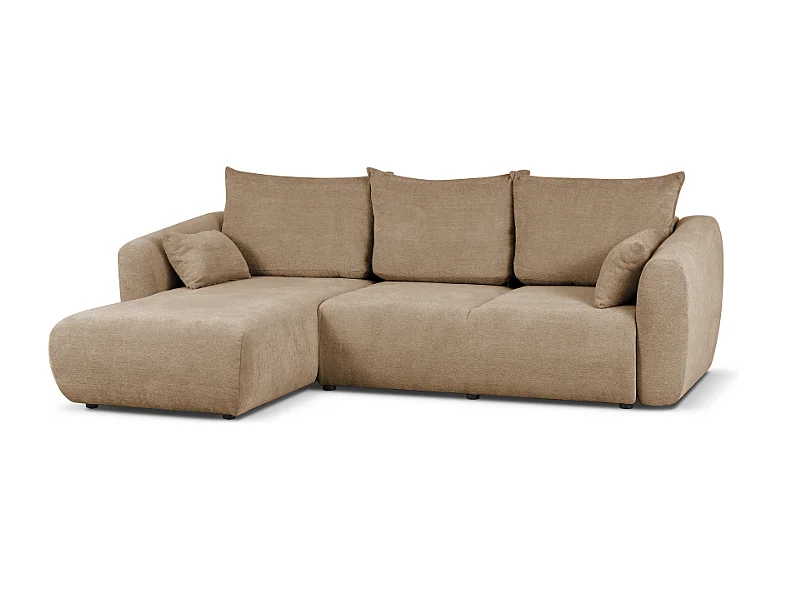 DALLAS – Canapé d’angle convertible gauche 255x165 cm, tissu Raven 30 beige