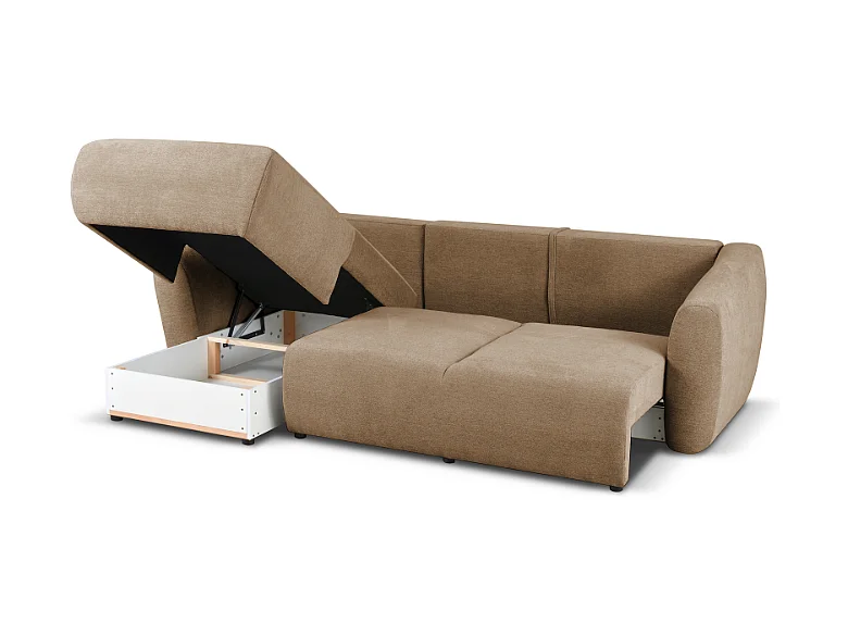 DALLAS – Canapé d’angle convertible gauche 255x165 cm, tissu Raven 30 beige