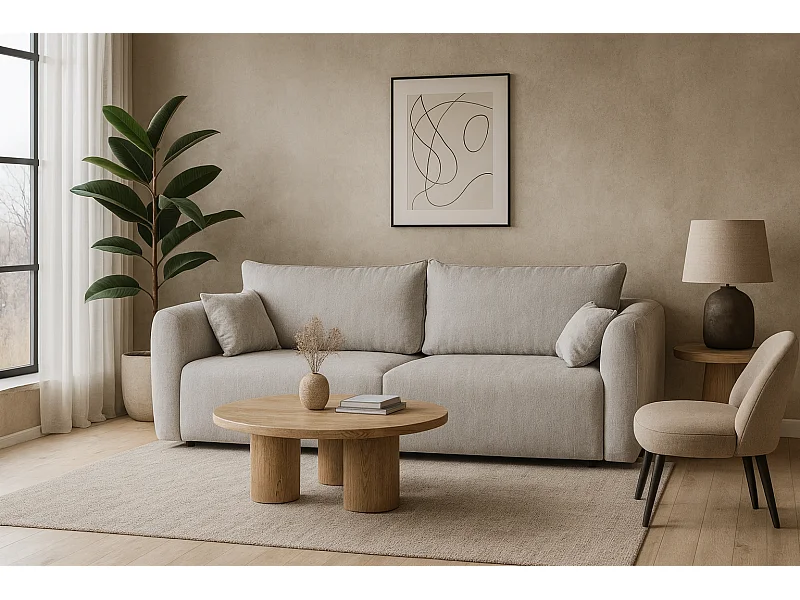 DALLAS – Canapé 3 places convertible 238x90 cm, couchage 140x196 cm, tissu Raven 06 gris clair