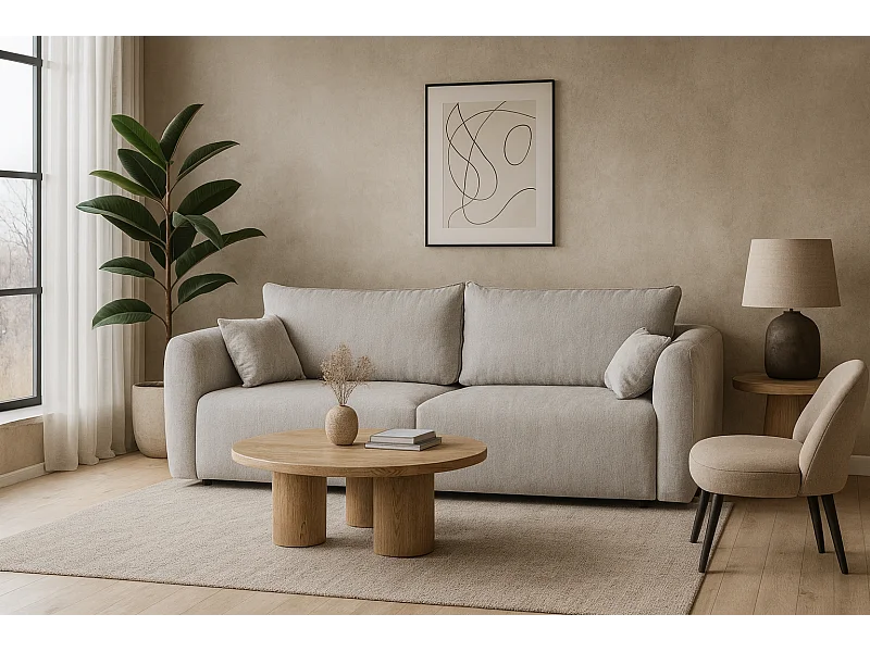 DALLAS – 3-Sitzer Schlafsofa 238x90 cm, Liegefläche 140x196 cm, Stoff Raven 06 hellgrau