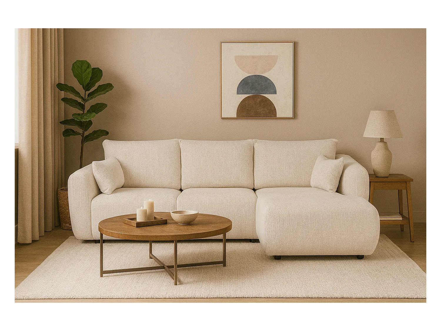 DALLAS – narożnik rozkładany prawy 255x165 cm, Bello 5 kremowa