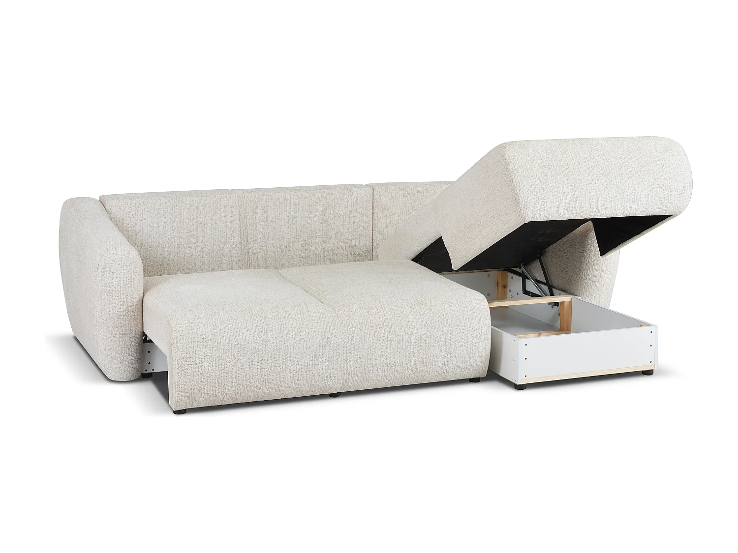 DALLAS – Canapé d’angle convertible droit 255x165 cm, tissu Bello 5 crème