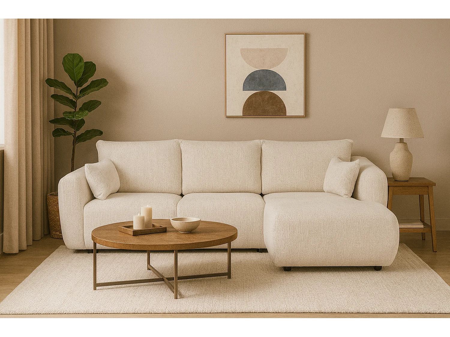 DALLAS – narożnik rozkładany prawy 255x165 cm, Bello 5 kremowa