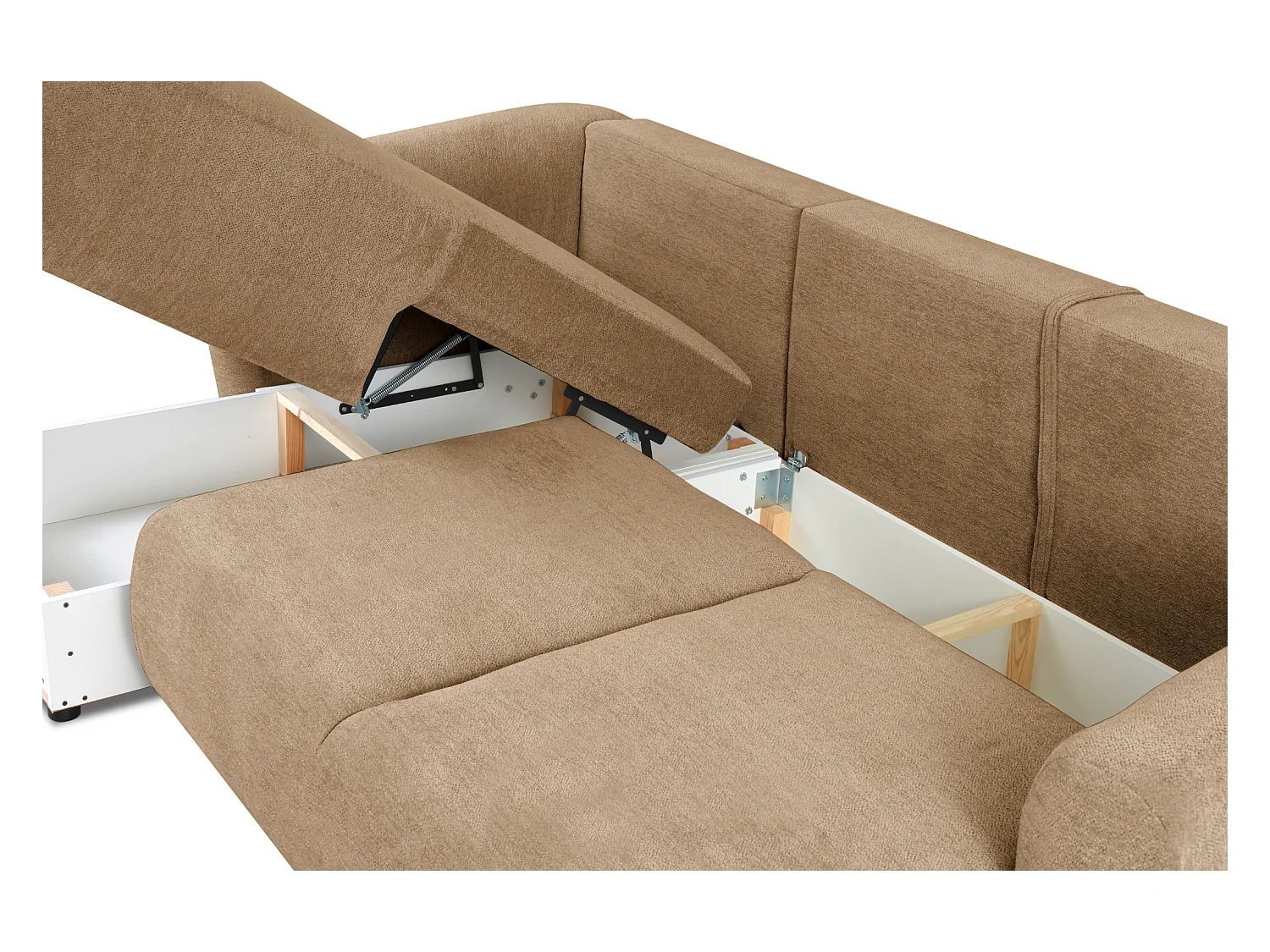 DALLAS – Hoekbank met slaapfunctie links 255x165 cm, stof Raven 34 lichtbriun