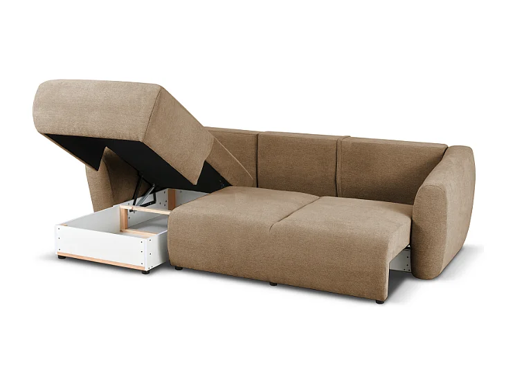 DALLAS – Canapé d’angle convertible gauche 255x165 cm, tissu Raven 34 marron clair