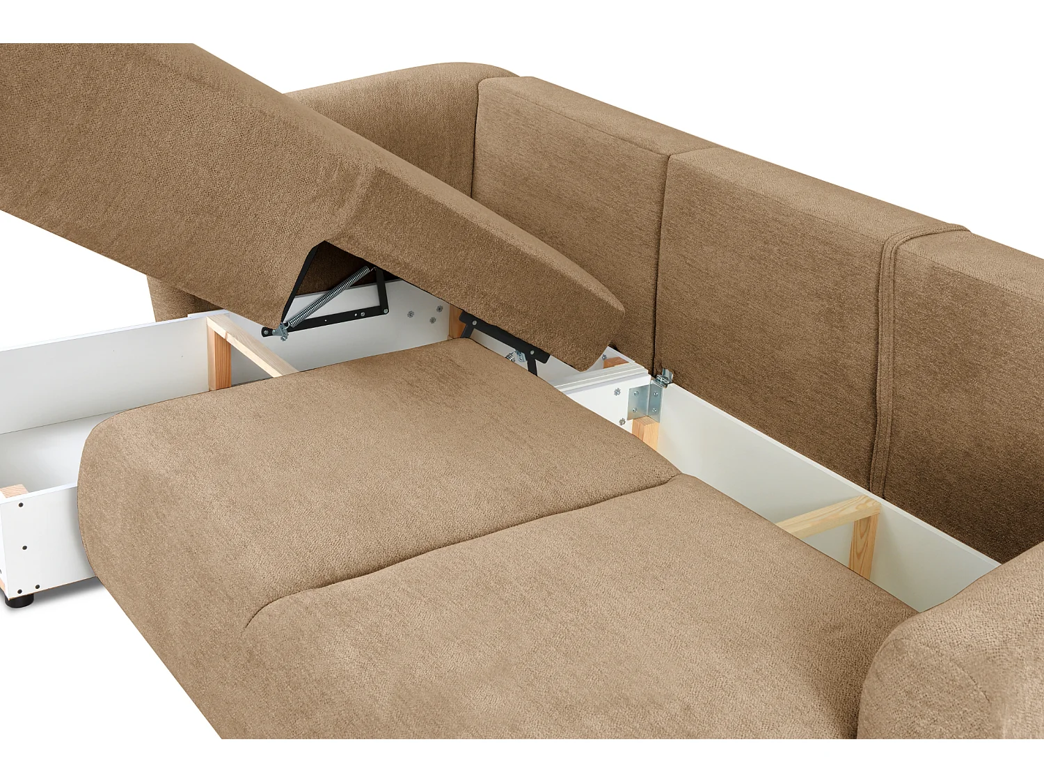 DALLAS – Canapé d’angle convertible gauche 255x165 cm, tissu Raven 34 marron clair