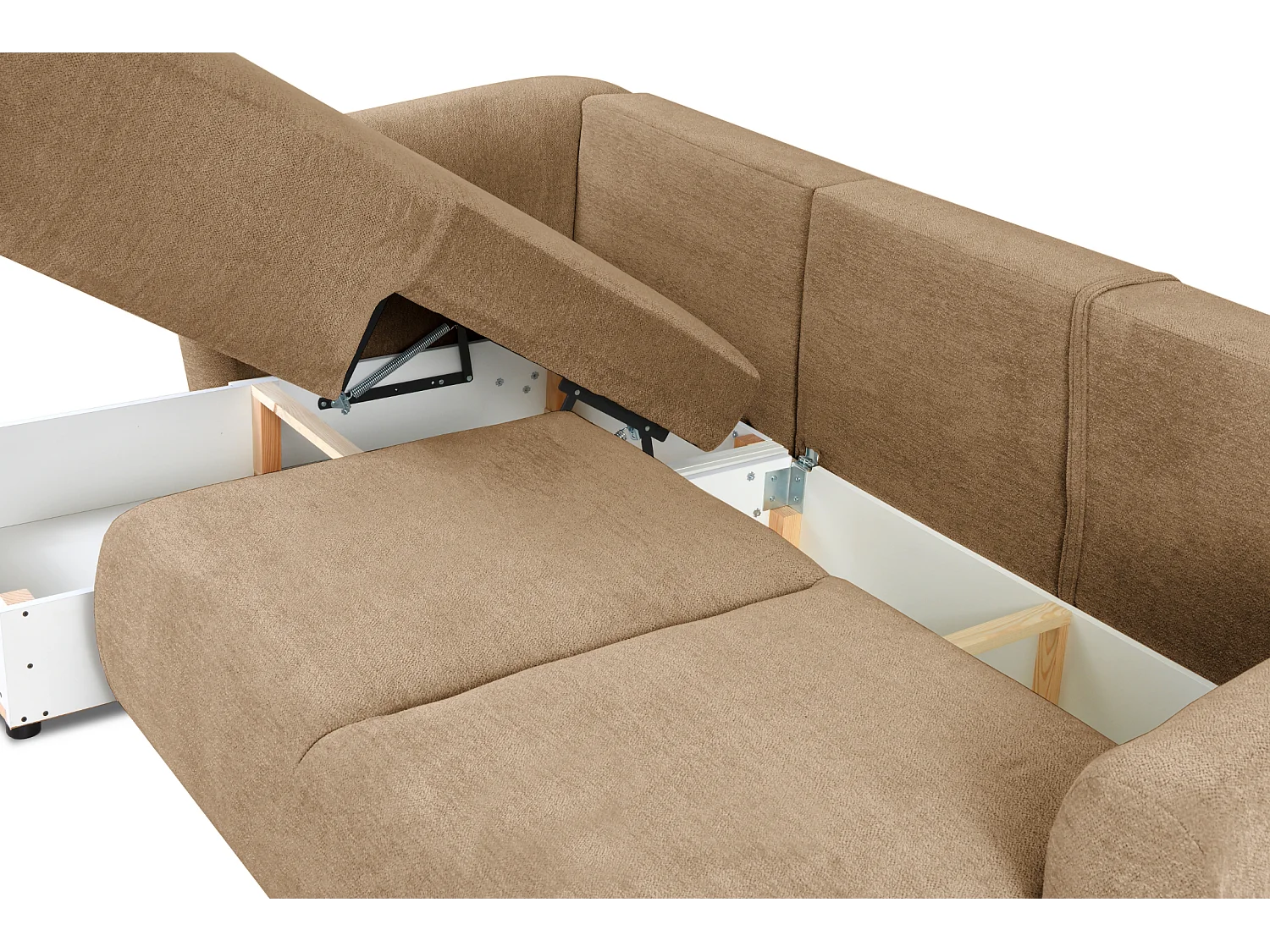 DALLAS – Hoekbank met slaapfunctie links 255x165 cm, stof Raven 34 lichtbriun