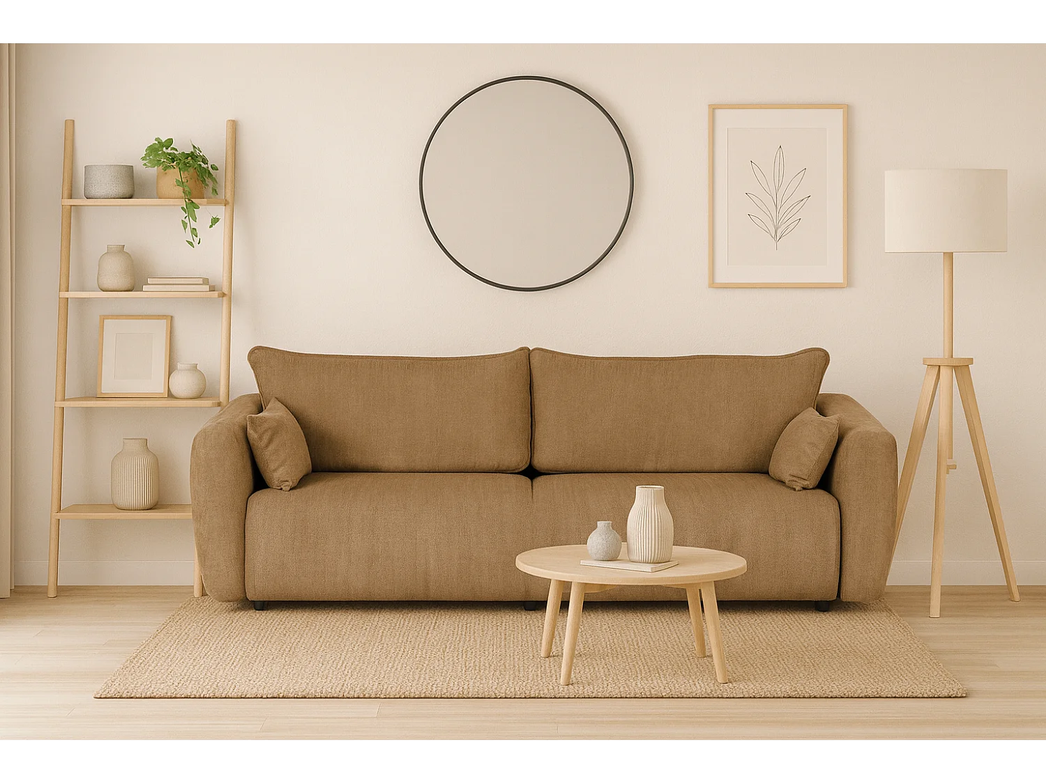 DALLAS – sofa 3-osobowa z funkcją spania 140x196 cm, tkanina Raven 34 jasno brązowa