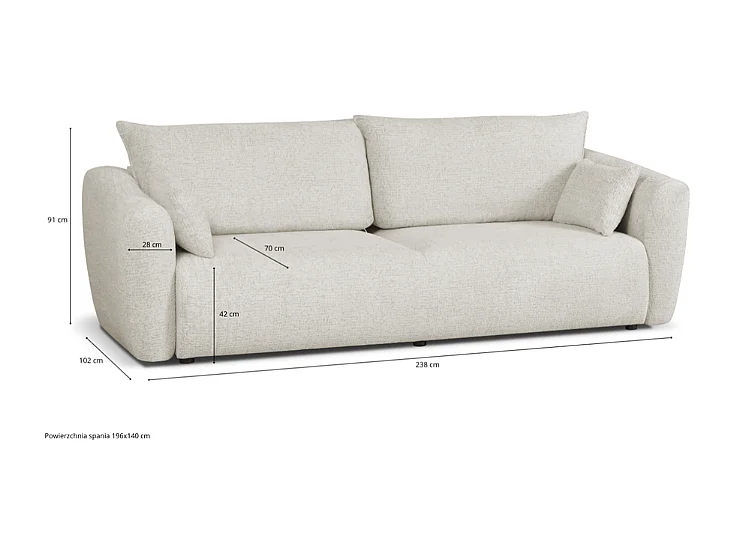 DALLAS – Canapé 3 places convertible 238x90 cm, couchage 140x196 cm, tissu Raven 34 marron clair