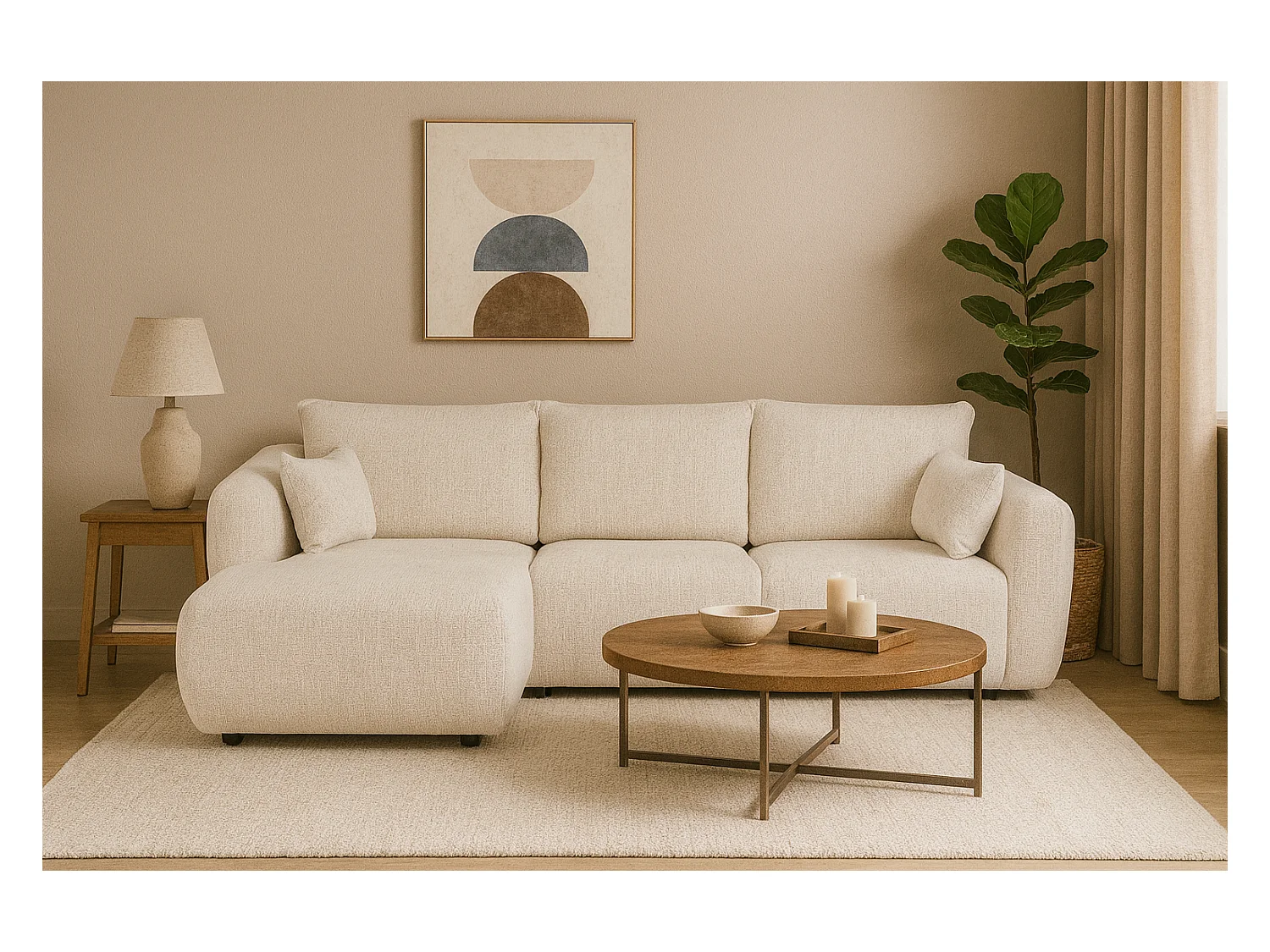 DALLAS – narożnik rozkładany lewy  255x165 cm,  Bello 5 kremowa