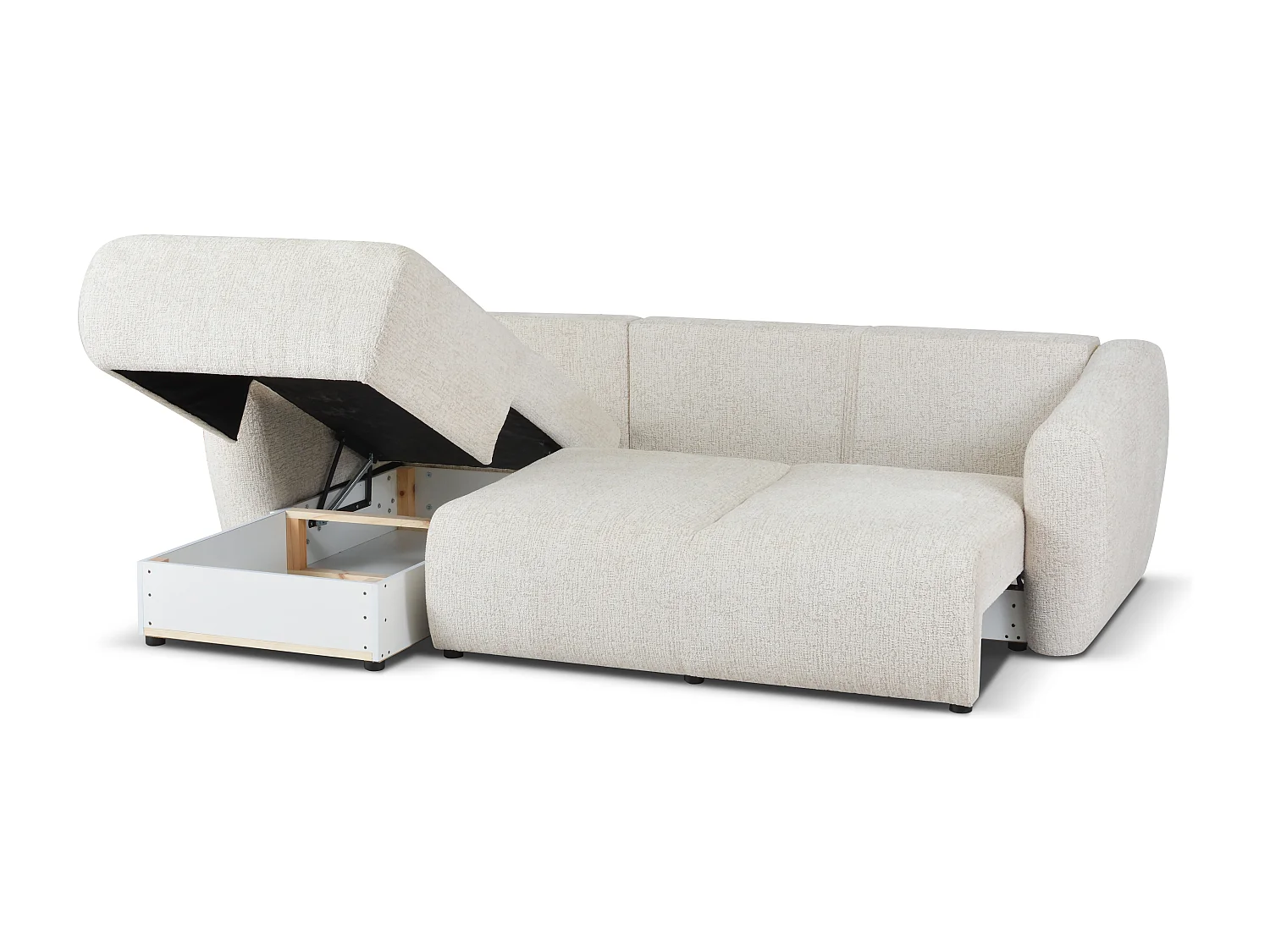 DALLAS – Canapé d’angle convertible gauche 255x165 cm, tissu Bello 5 crème