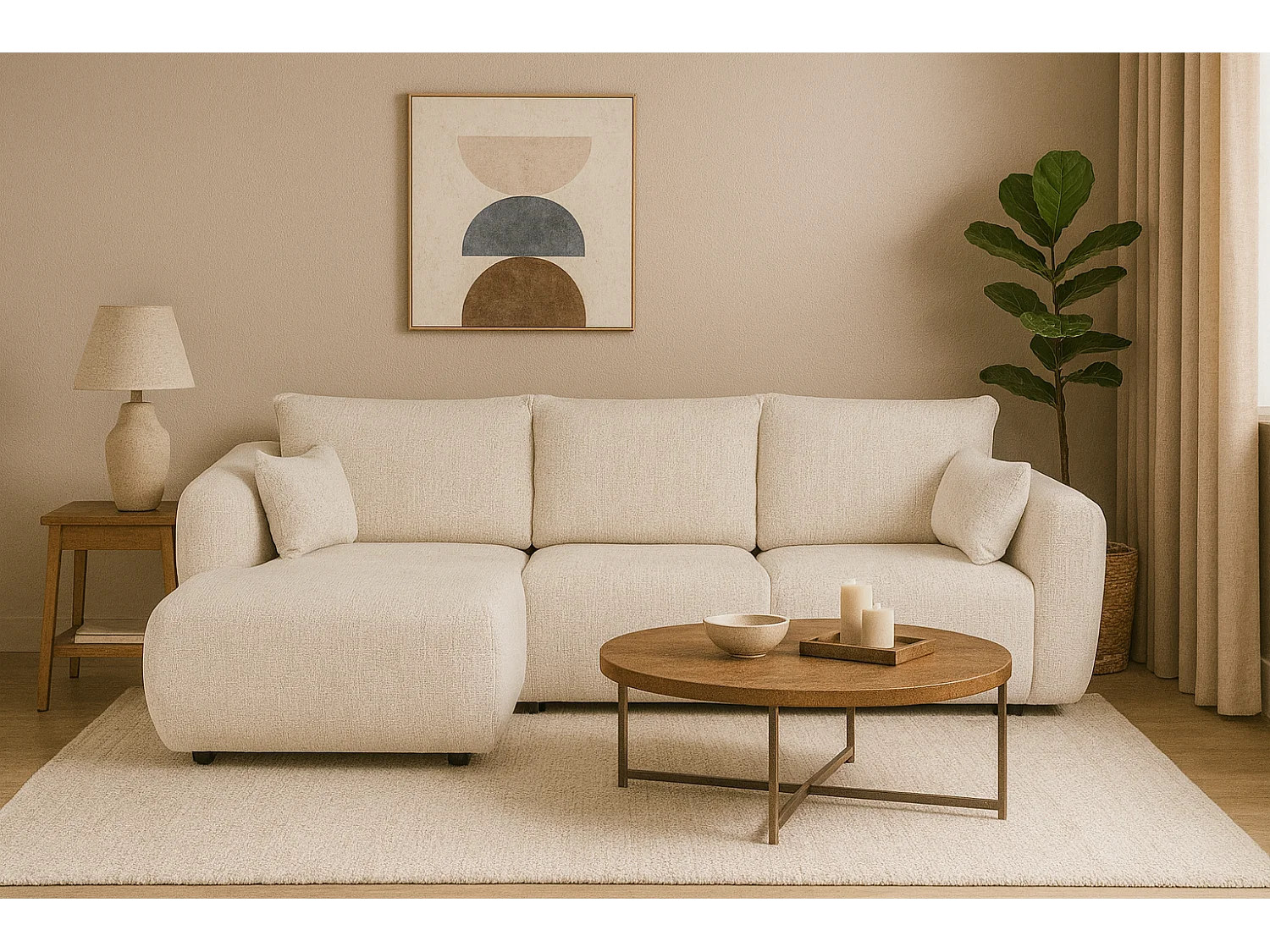 DALLAS – Hoekbank met slaapfunctie links 255x165 cm, stof Bello 5 crème