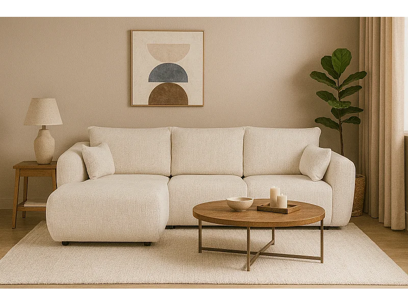 DALLAS – Ecksofa mit Schlaffunktion links 255x165 cm, Stoff Raven  Bello 5 creme