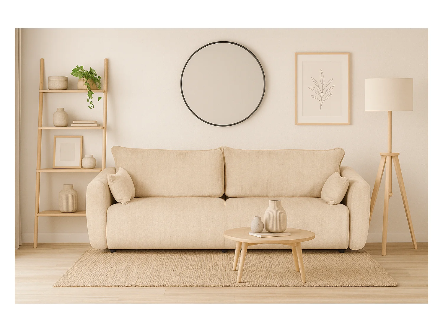 DALLAS – sofa 3-osobowa z funkcją spania 140x196 cm, tkanina Raven 24 kremowa