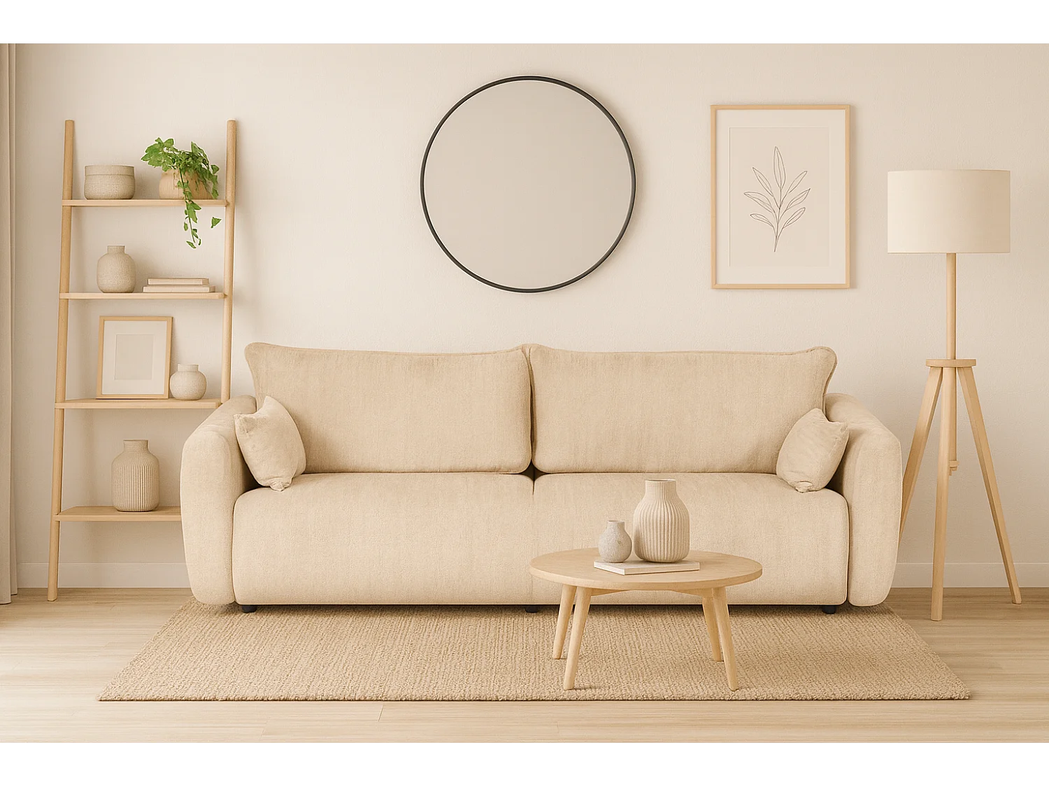 DALLAS – 3-Sitzer Schlafsofa 238x90 cm, Liegefläche 140x196 cm, Stoff Raven 24 creme