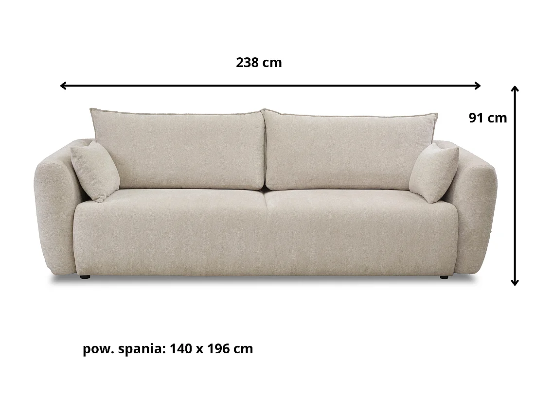 DALLAS – 3-Sitzer Schlafsofa 238x90 cm, Liegefläche 140x196 cm, Stoff Raven 24 creme