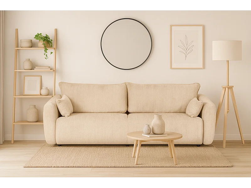 DALLAS – 3-Sitzer Schlafsofa 238x90 cm, Liegefläche 140x196 cm, Stoff Raven 24 creme