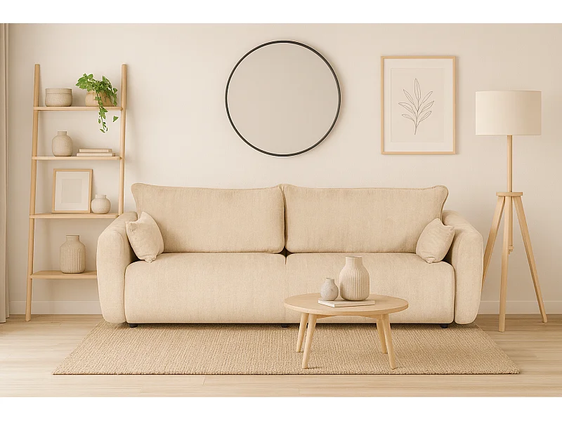 DALLAS – sofa 3-osobowa z funkcją spania 140x196 cm, tkanina Raven 24 kremowa