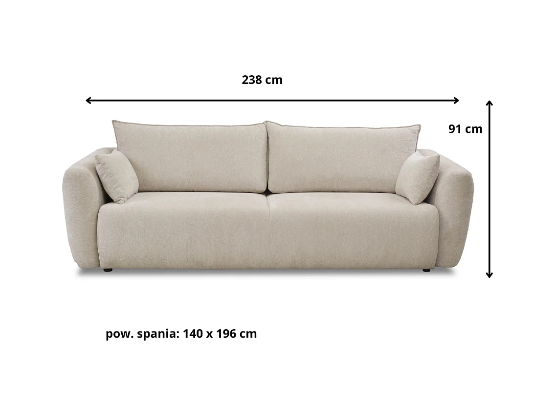 DALLAS – sofa 3-osobowa z funkcją spania 140x196 cm, tkanina  Bello 5 kremowa