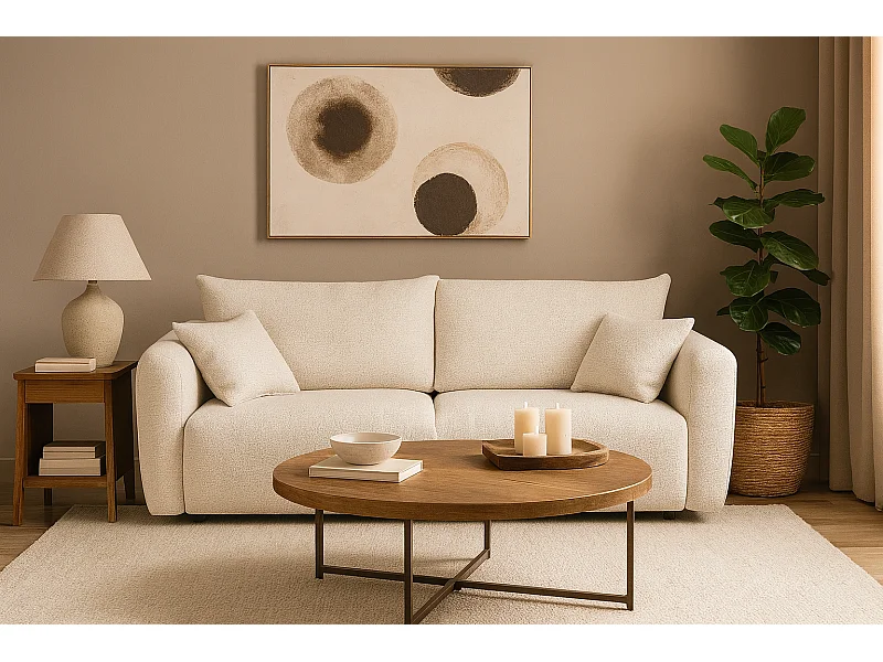 DALLAS – sofa 3-osobowa z funkcją spania 140x196 cm, tkanina  Bello 5 kremowa