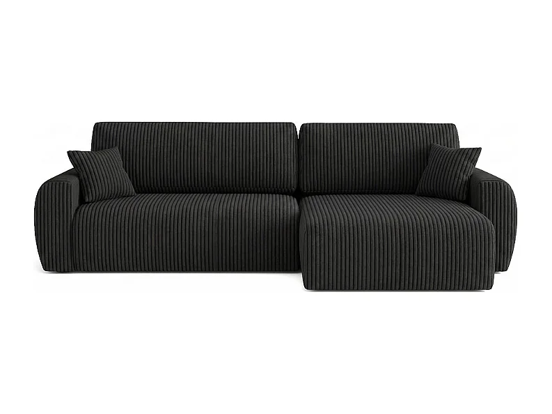 ARIEL L – Rechtse hoekbank met slaapfunctie  250x142x87 cm, stof Velo 19 zwart