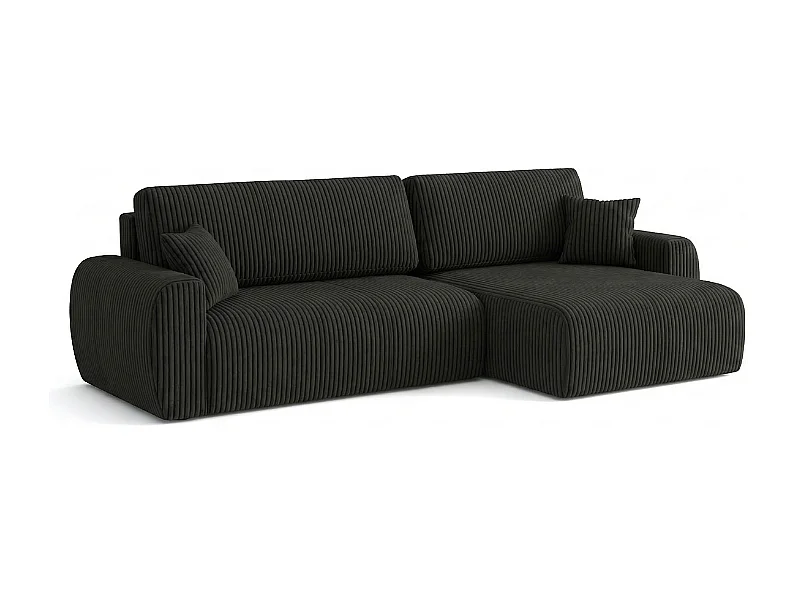 ARIEL L – Canapé d’angle  droit convertible 250x142x87 cm, tissu Velo 19 noir