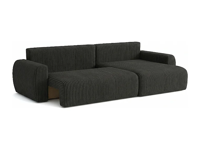 ARIEL L – Canapé d’angle  droit convertible 250x142x87 cm, tissu Velo 19 noir