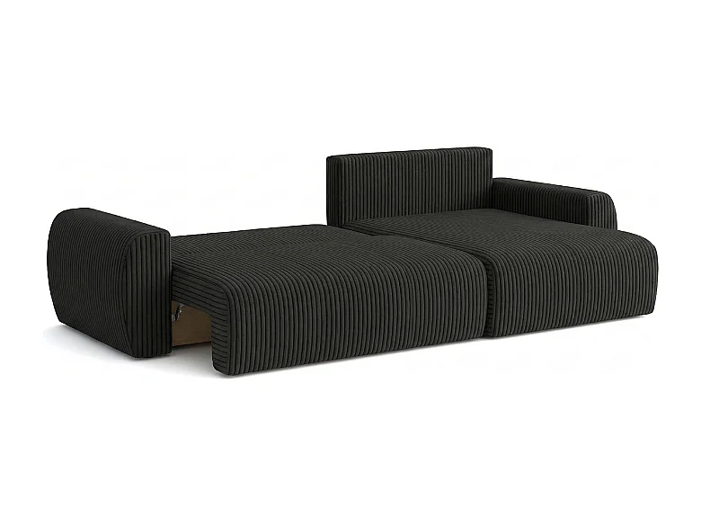 ARIEL L – Canapé d’angle  droit convertible 250x142x87 cm, tissu Velo 19 noir