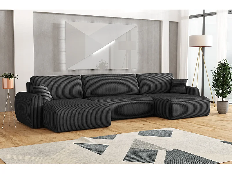 ARIEL U – Hoekbank met slaapfunctie  315x142x87 cm, stof Velo 19 zwart