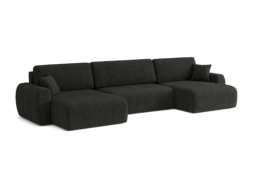 Stylowy narożnik rozkładany  ARIEL U 342x142x87 cm w tkaninie Velo 19 czarnej