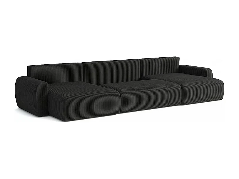 ARIEL U – Canapé d’angle  convertible 315x142x87 cm, tissu Velo 19 noir