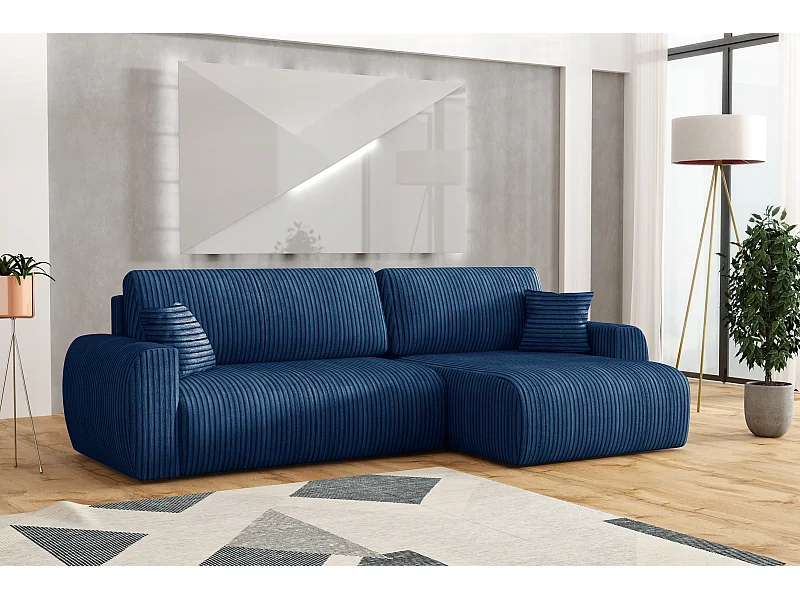 Stylowy narożnik rozkładany prawostronny  ARIEL L 250x142x87 cm w tkaninie Velo 88 granatowe
