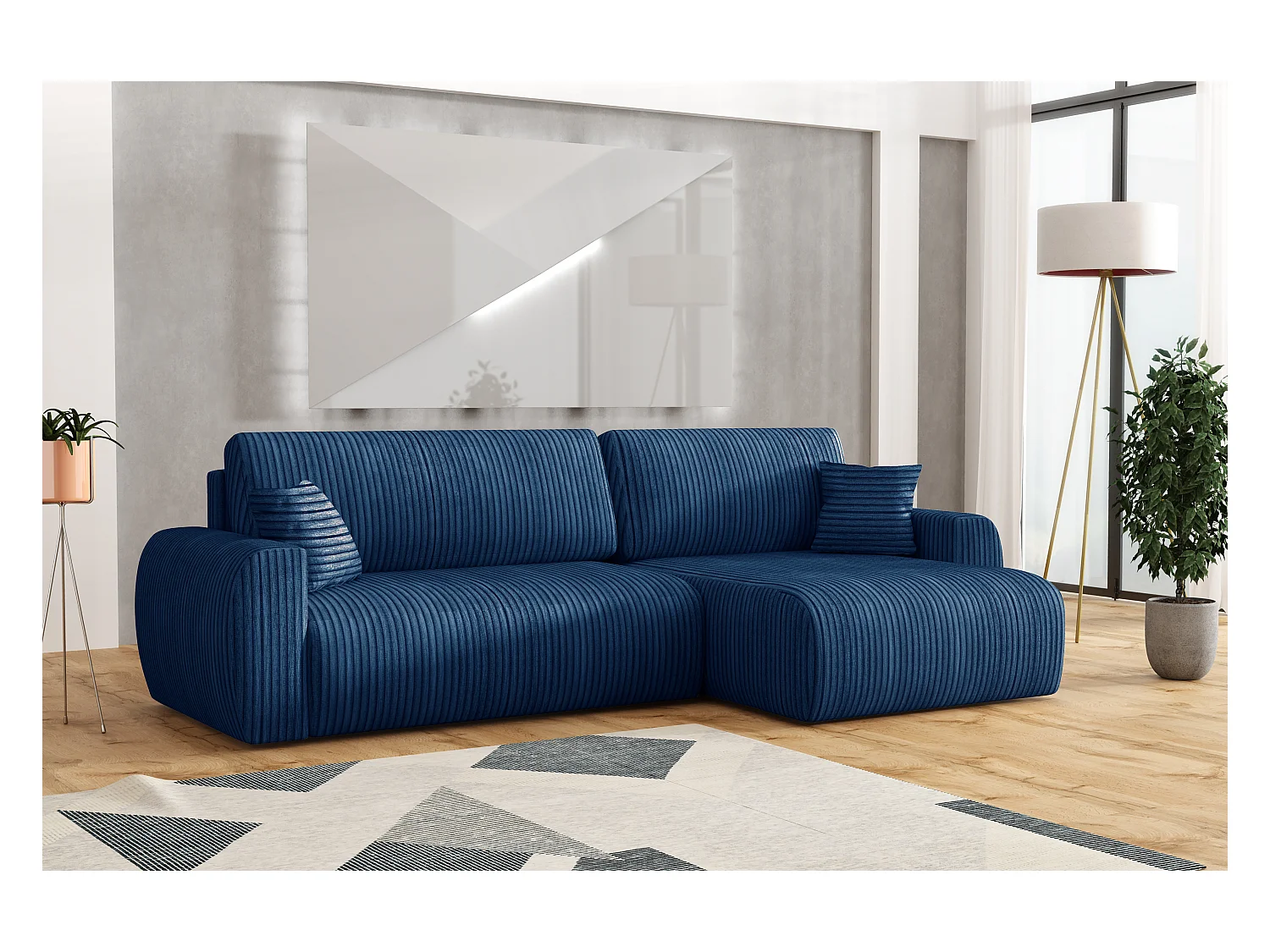 ARIEL L – Ecksofa rechts 250x142x87 cm, Stoff Velo 88 Marineblau, mit Schlaffunktion