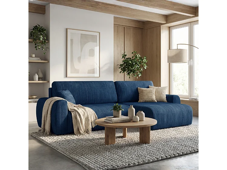 ARIEL L – Ecksofa rechts 250x142x87 cm, Stoff Velo 88 Marineblau, mit Schlaffunktion