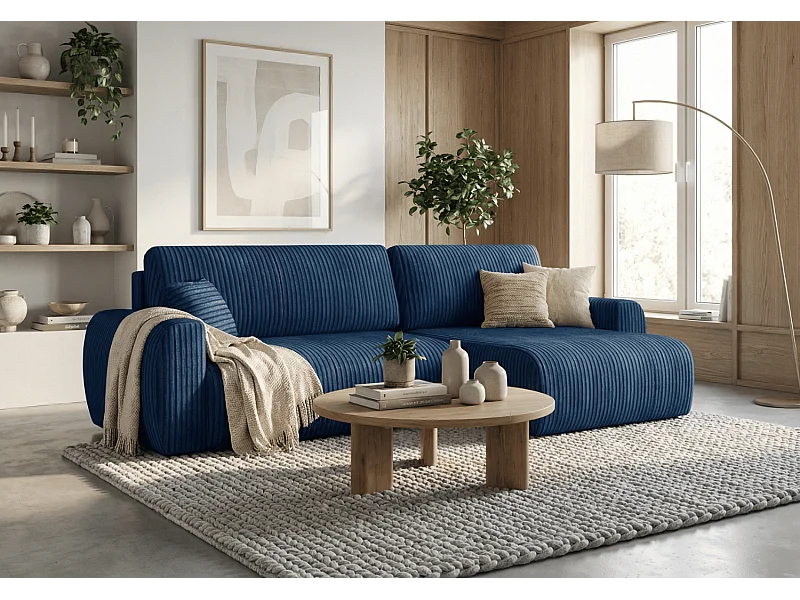 ARIEL L – Rechtse hoekbank met slaapfunctie  250x142x87 cm, stof Velo 88 donkerblau