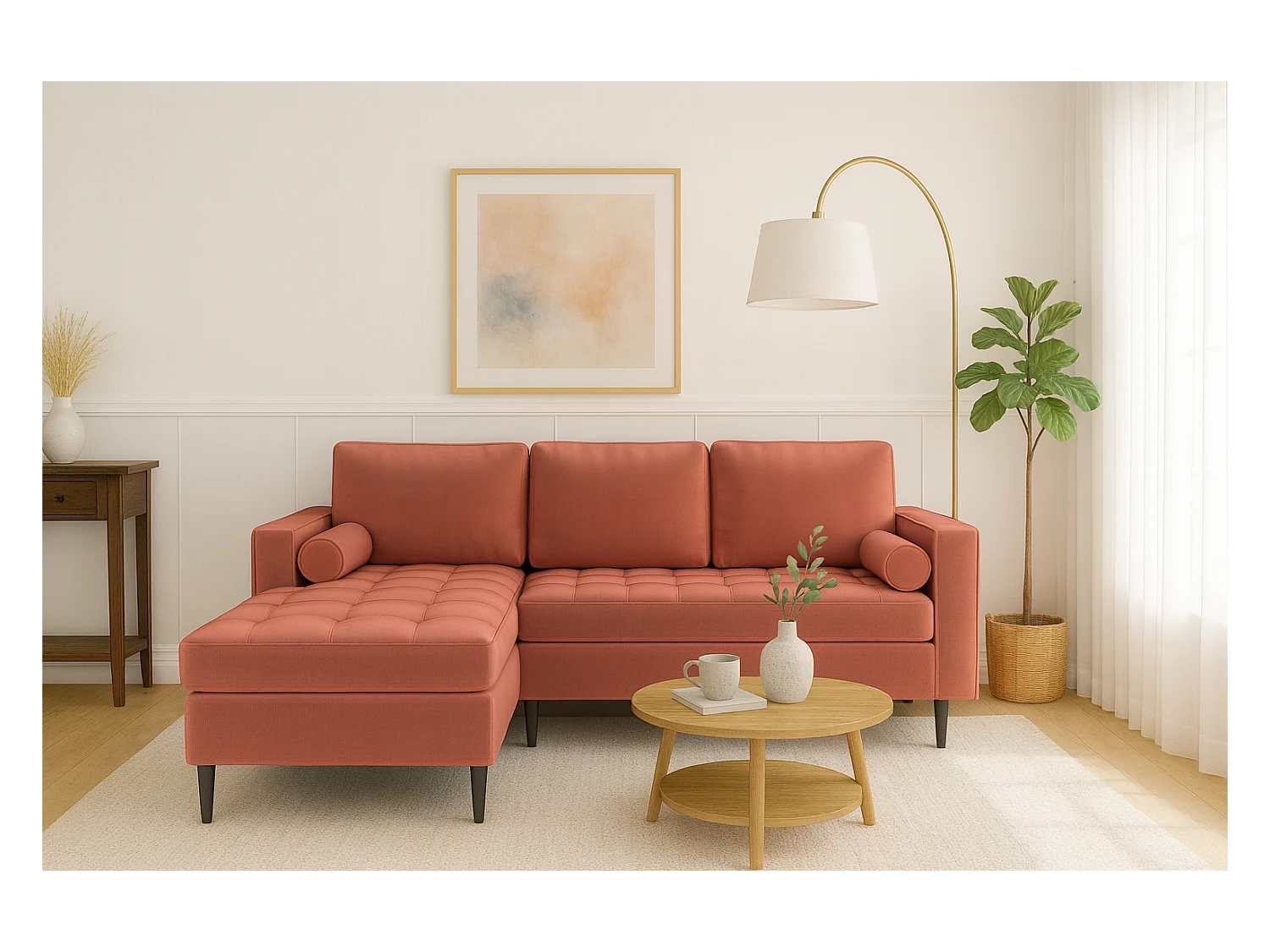 Hoekbank links MONZA met slaapfunctie 246x172 cm –  roze  Monolith 63