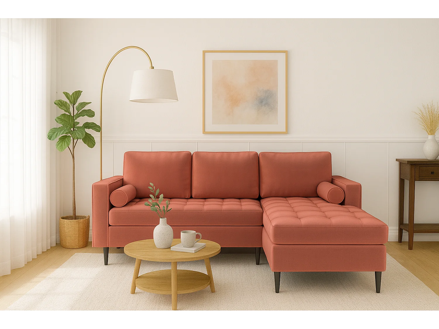 Hoekbank rechts MONZA met slaapfunctie 246x172 cm –  roze  Monolith 63