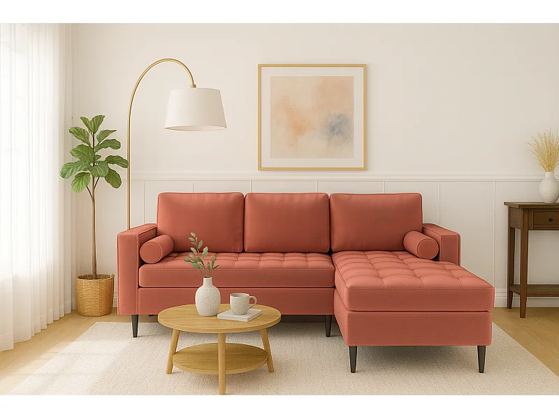 Hoekbank rechts MONZA met slaapfunctie 246x172 cm –  roze  Monolith 63