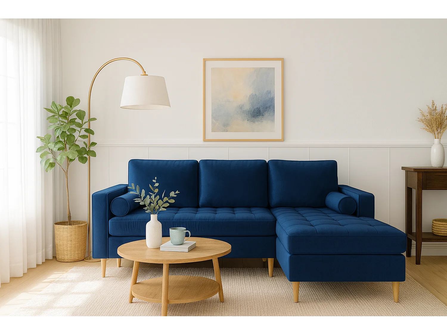 Hoekbank rechts MONZA met slaapfunctie 246x172 cm – marineblauw Monolith 77