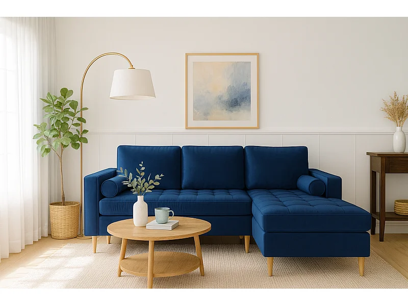 Canapé d’angle droit convertible MONZA 246x172 cm – bleu marine Monolith 77