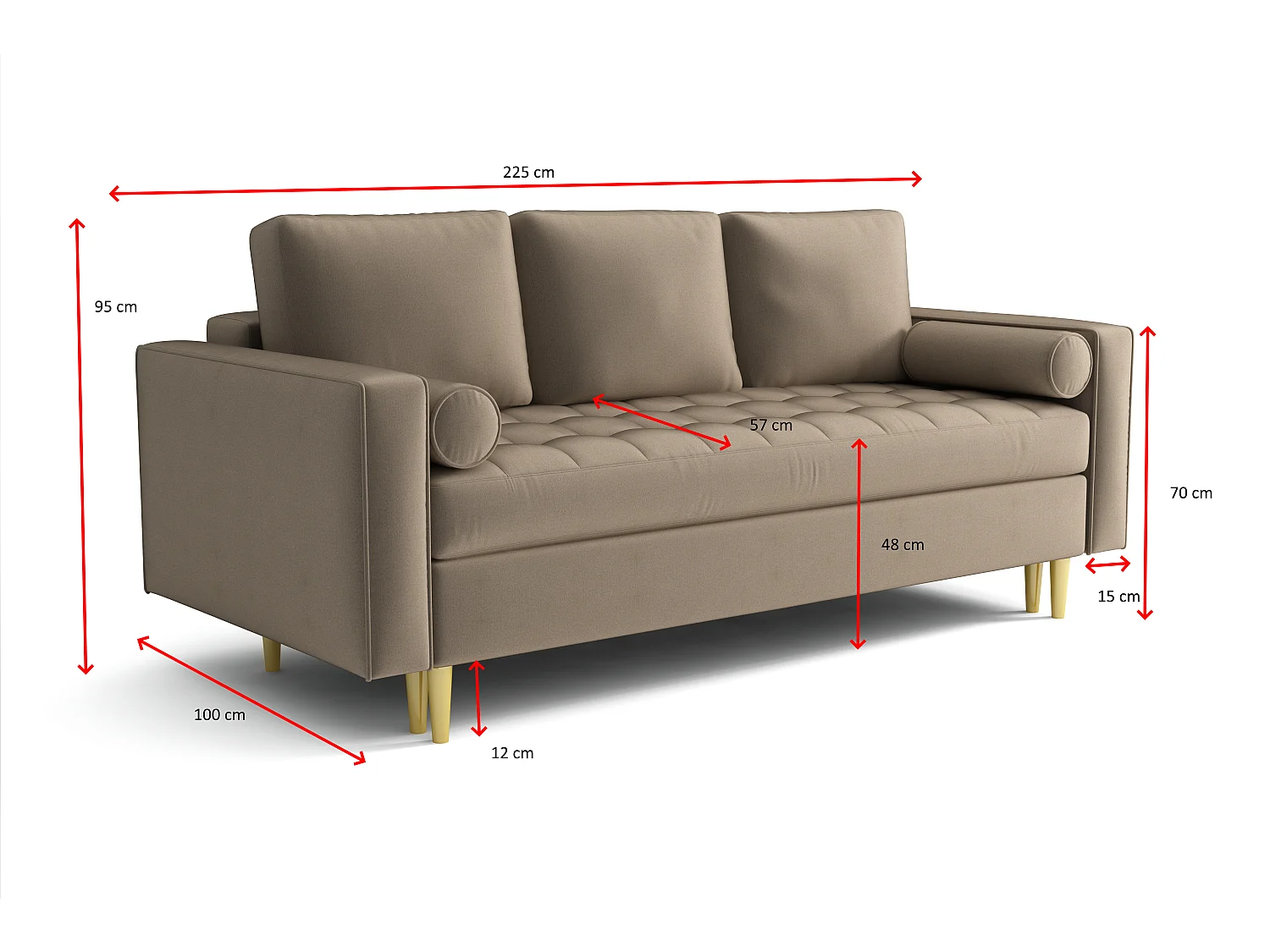 Canapé convertible MONZA 225x96x100 cm –marron Monolith 15
