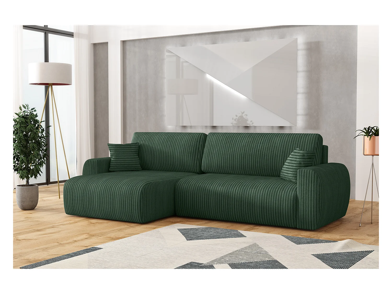 ARIEL L – Ecksofa links 250x142x87 cm, Stoff Velo 79 Flaschengrün, mit Schlaffunktion