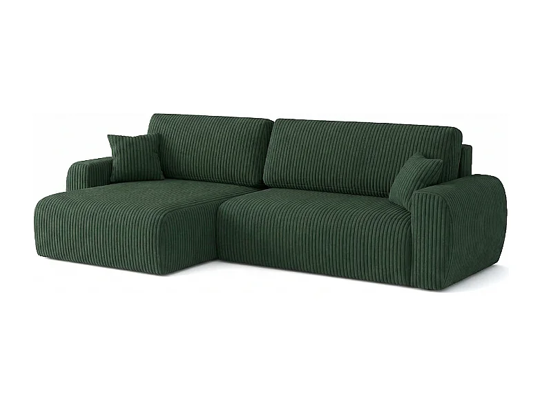 ARIEL L – Canapé d’angle gauche convertible 250x142x87 cm, tissu Velo 79 vert bouteille