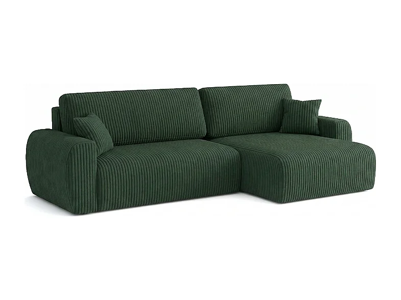 ARIEL L – Canapé d’angle  droit convertible 250x142x87 cm, tissu Velo 79 vert bouteille